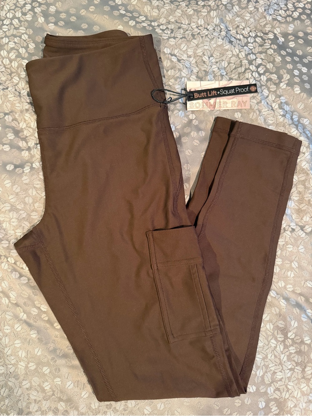 Sommer Ray Women's High-Waist Butt Lift  Brown Leggings with Side Pockets